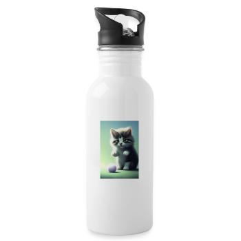 Kleine Süße Baby Katze - Trinkflasche mit integriertem Trinkhalm - Weiß - Rechts