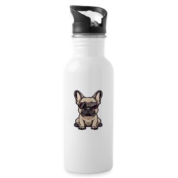 Französische Buldogge Hunde Cool Comic - Trinkflasche mit integriertem Trinkhalm - Weiß - Rechts