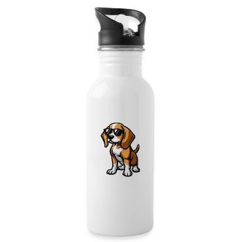 Beagle Hunde Cool Comic - Trinkflasche mit integriertem Trinkhalm - Weiß - Rechts