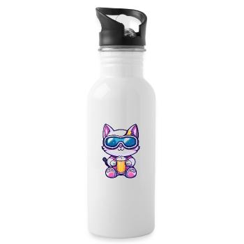 Katze Apres Ski Bier - Trinkflasche mit integriertem Trinkhalm - Weiß - Rechts