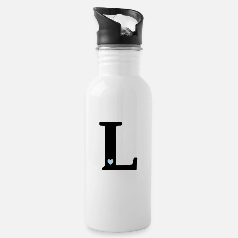 Buchstabe L Anfangsbuchstabe - Trinkflasche mit integriertem Trinkhalm - Weiß