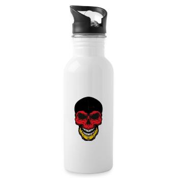 Deutschland Flagge Schädel - Trinkflasche mit integriertem Trinkhalm - Weiß - Rechts