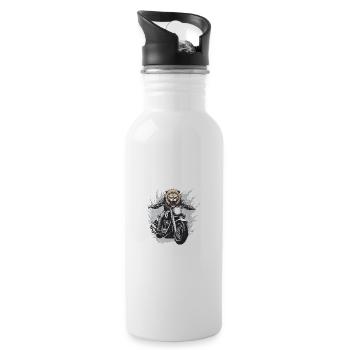 Motorcycle Biker Lion - Water bottle with straw - white - Right