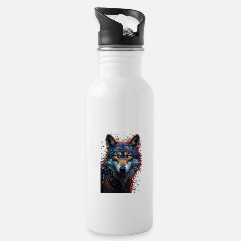 Wolf - Trinkflasche mit integriertem Trinkhalm - Weiß