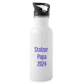 Stolzer Papa 2024 – für frischgebackene Väter - Trinkflasche mit integriertem Trinkhalm - Weiß - Rechts
