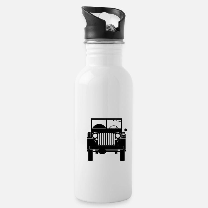 Willys MB Front - Trinkflasche mit integriertem Trinkhalm - Weiß