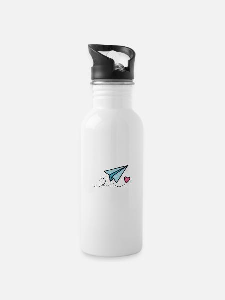 Papierflug Herz Geometrischer Print - Trinkflasche mit integriertem Trinkhalm - Weiß