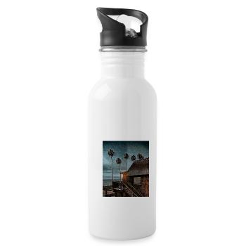 House by the Beach, Hawaii, USA - Water bottle with straw - white - Right