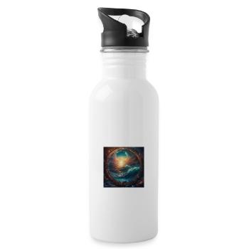 Mer, Eau, Coucher De Soleil, Cercle, Or - Gourde avec paille intégrée - blanc - Droite