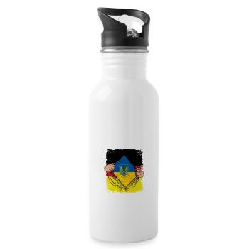 Ukrainian Tryzub Symbol on German flag - Ukraine - Water bottle with straw - white - Right