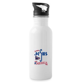 Aime Jésus et l’Amérique aussi, drapeau des États-Unis et 4ème - Gourde avec paille intégrée - blanc - Droite