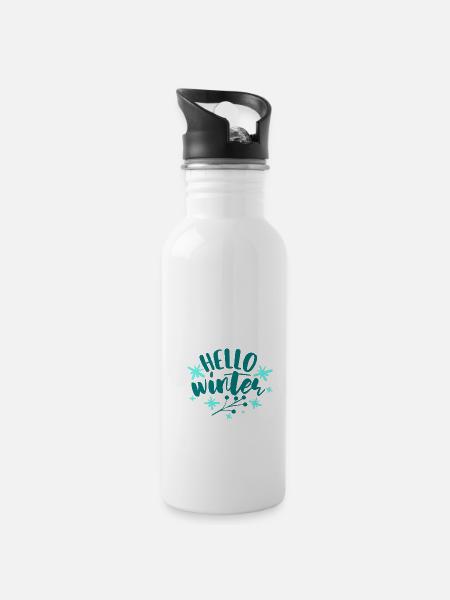 Hello Winter - Water bottle with straw - white