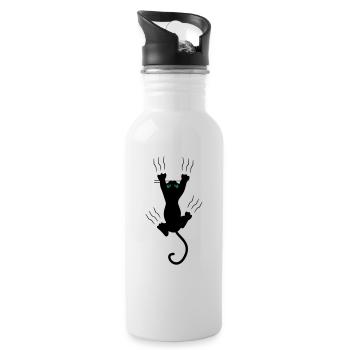 Katze - Trinkflasche mit integriertem Trinkhalm - Weiß - Rechts