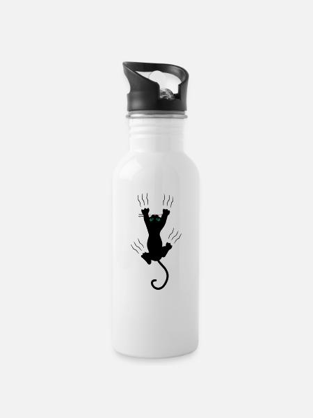 Katze - Trinkflasche mit integriertem Trinkhalm - Weiß