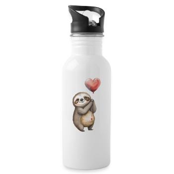 Faultier Herz Aquarell - Trinkflasche mit integriertem Trinkhalm - Weiß - Rechts