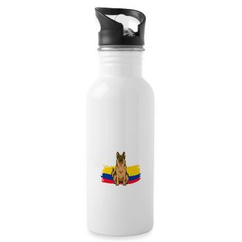 Deutscher Schäferhund mit kolumbianischer Flagge - Trinkflasche mit integriertem Trinkhalm - Weiß - Rechts