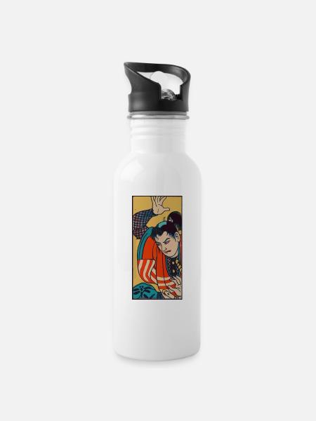 Samurai - Trinkflasche mit integriertem Trinkhalm - Weiß
