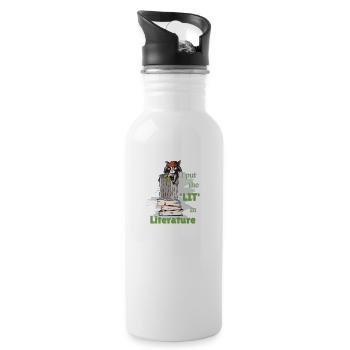 Funny Sayings Literature Book Writing Raccoon - Water bottle with straw - white - Right