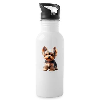 Chien - Yorkshire Terrier - Gourde avec paille intégrée - blanc - Droite