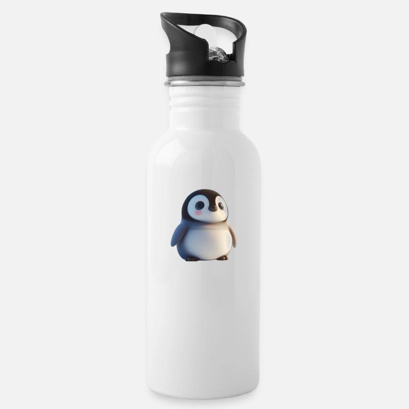Pinguin - Trinkflasche mit integriertem Trinkhalm - Weiß