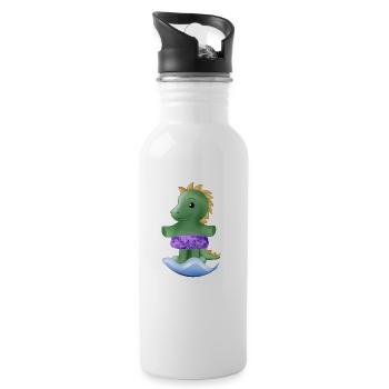 Kleiner Dinosaurier - Trinkflasche mit integriertem Trinkhalm - Weiß - Rechts