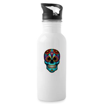 Skull Mexican Style, Día de Muertos - Trinkflasche mit integriertem Trinkhalm - Weiß - Rechts