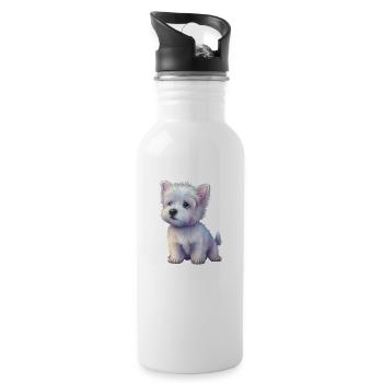 Dog Pastel Drawing - Water bottle with straw - white - Right