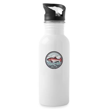 Sakura Stream: Art du saumon rose de style japonais - Gourde avec paille intégrée - blanc - Droite