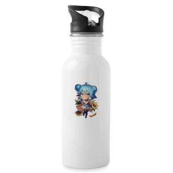 Mädchen mit Blumen - Trinkflasche mit integriertem Trinkhalm - Weiß - Rechts