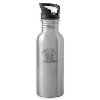 Elephant Drawing Watercolor Kids - Water bottle with straw - silver - Right