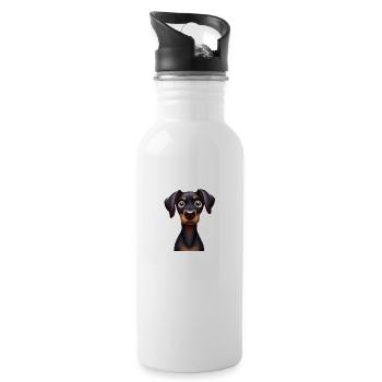 Adorable Doberman Puppy Graphic - Water bottle with straw - white - Right