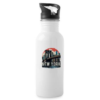 New York – Brooklyn Bridge und Skyline - Trinkflasche mit integriertem Trinkhalm - Weiß - Rechts