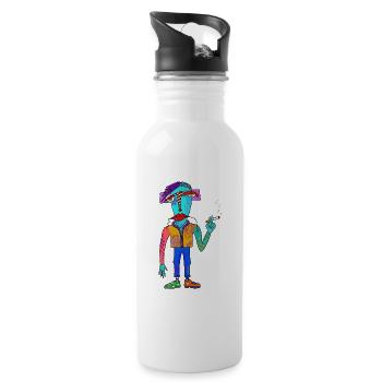 Buntes Kubistisches Wesen mit Zigarette - Trinkflasche mit integriertem Trinkhalm - Weiß - Rechts