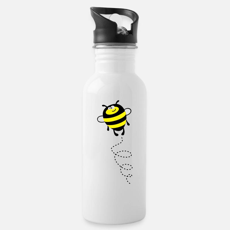 Biene – Hummel – Bienchen - Trinkflasche mit integriertem Trinkhalm - Weiß