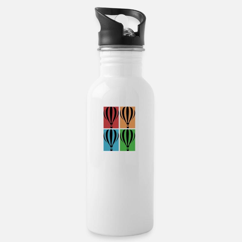Heißluftballon - Collage - Trinkflasche mit integriertem Trinkhalm - Weiß