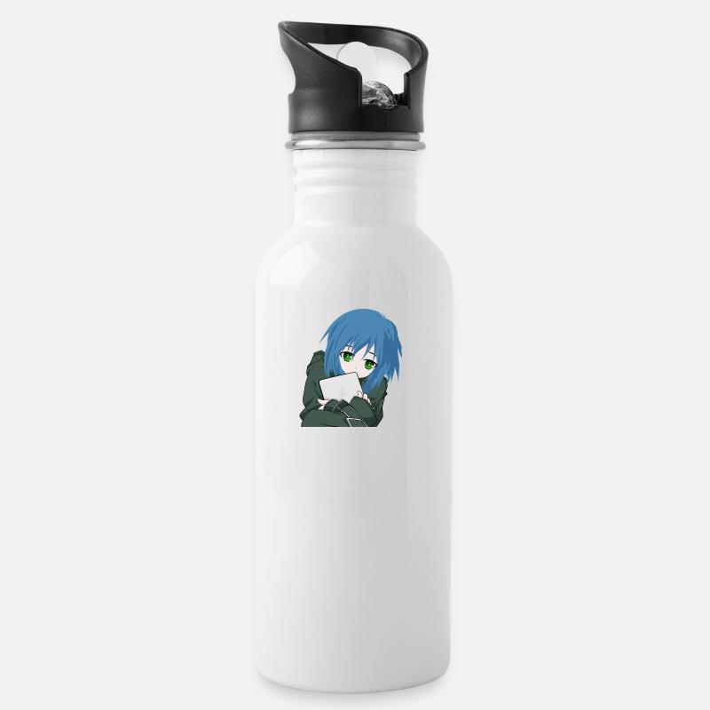 Manga Mädchen - Trinkflasche mit integriertem Trinkhalm - Weiß