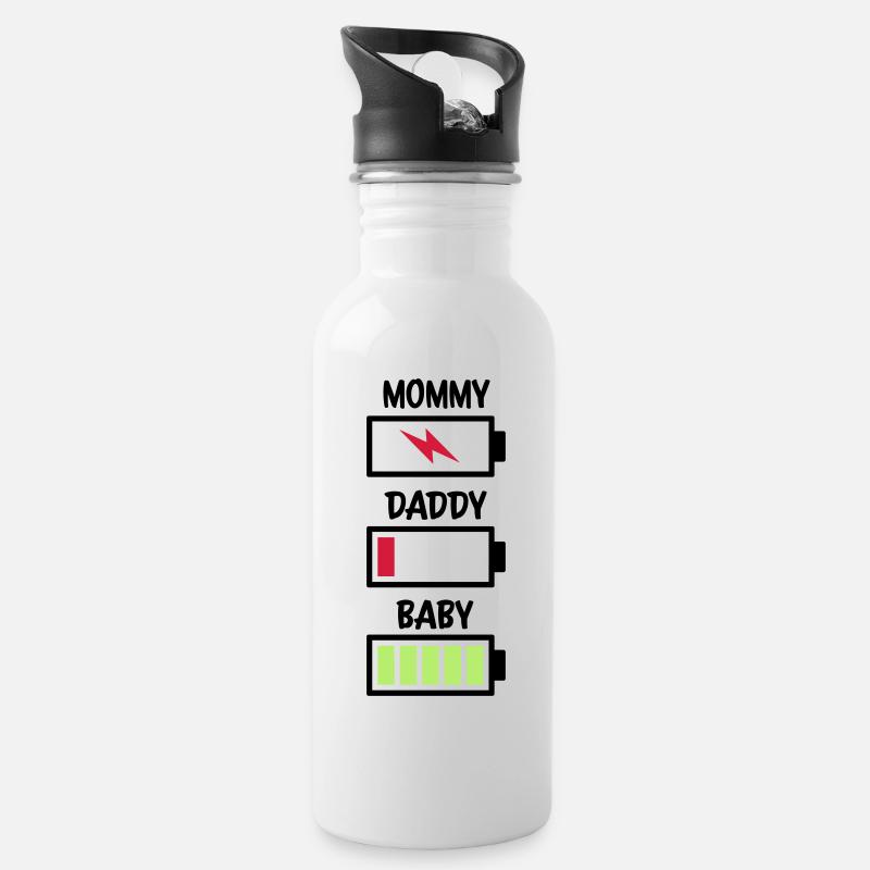 Batterie maman papa bébé - Gourde avec paille intégrée - blanc