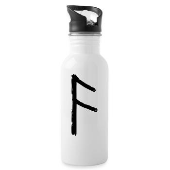 viking black ansuz rune symbol - Water bottle with straw - white - Right