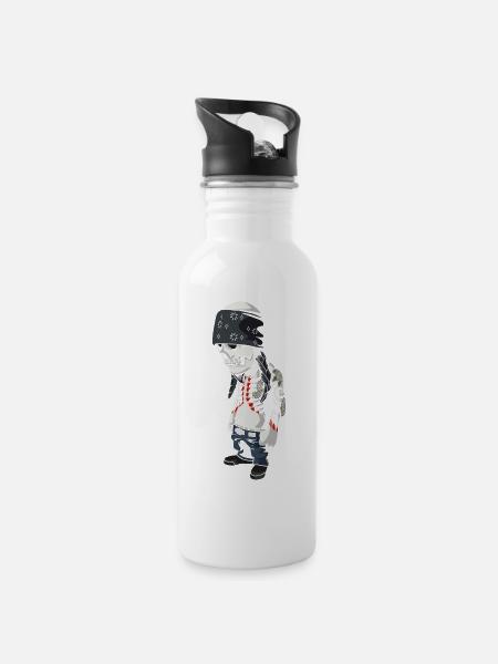 Skull Head Tattoo - Trinkflasche mit integriertem Trinkhalm - Weiß