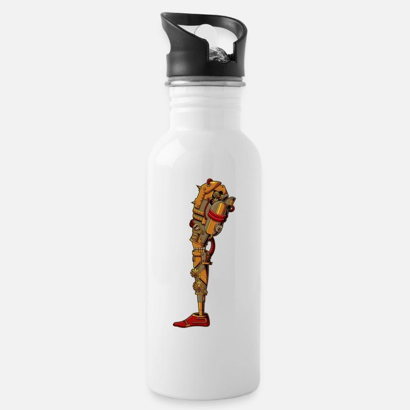 Steampunk Prothese - Trinkflasche mit integriertem Trinkhalm - Weiß