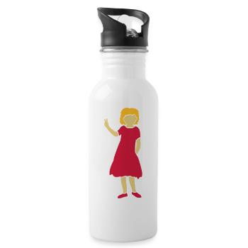 Mädchen Silhouette Peace Zeichen - Trinkflasche mit integriertem Trinkhalm - Weiß - Rechts