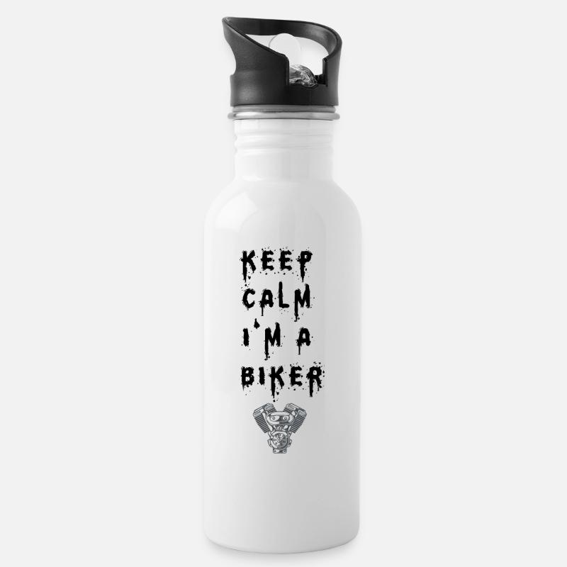 Keep calm I'm a Biker - Trinkflasche mit integriertem Trinkhalm - Weiß