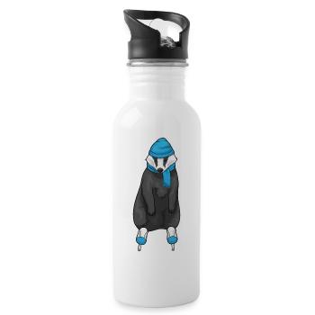 Dachs Eislaufen Schlittschuhe - Trinkflasche mit integriertem Trinkhalm - Weiß - Rechts