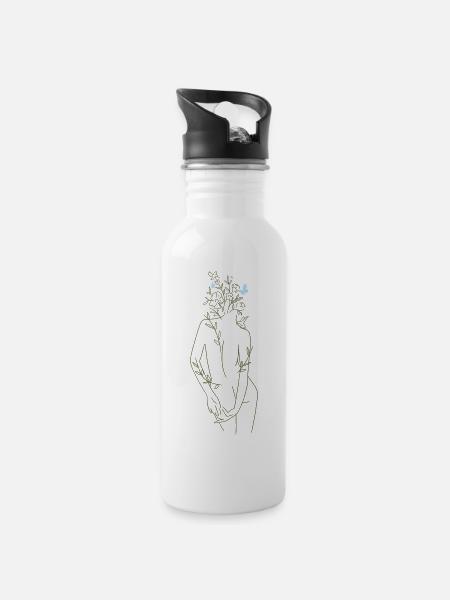 Selflove / V-Day / back print only - Trinkflasche mit integriertem Trinkhalm - Weiß