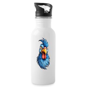 Un coq à plumes bleues - Gourde avec paille intégrée - blanc - Droite
