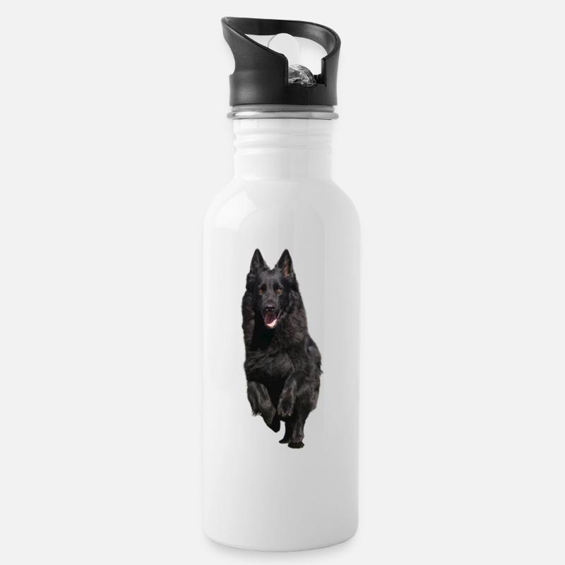 schwarzer Schäferhund Front - Trinkflasche mit integriertem Trinkhalm - Weiß