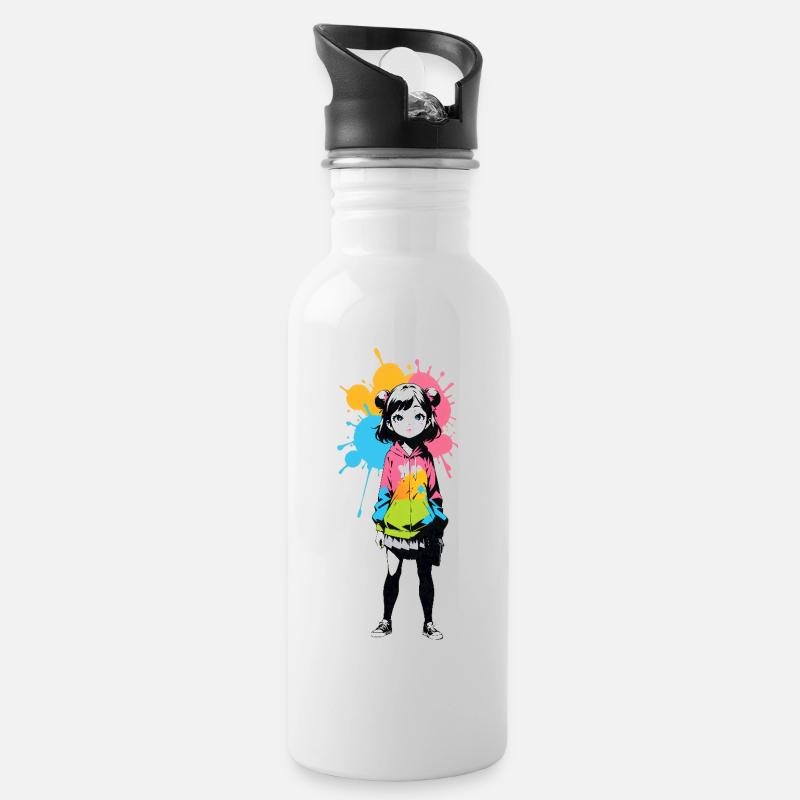Streetart Mädchen 232346 - Trinkflasche mit integriertem Trinkhalm - Weiß