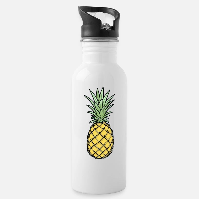Ananas Comic Style Bunt Sommer - Trinkflasche mit integriertem Trinkhalm - Weiß