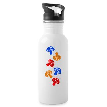 Pilze Bunt - Trinkflasche mit integriertem Trinkhalm - Weiß - Rechts