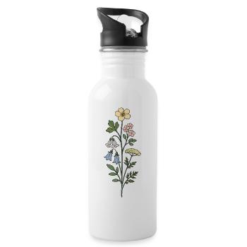 Vintage Botanical Flower Illustration - Water bottle with straw - white - Right